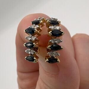 Vintage 90s 14k / 10k yellow gold Marquise Sapphire post earrings